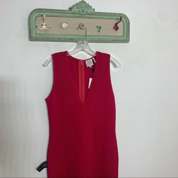 HERVÉ LÉGER Fringed bandage gown V neck Sleeveless red/pink women’s xl new - Picture 4 of 14